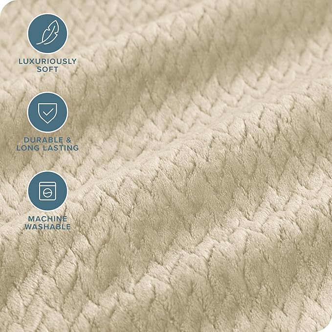 Bare Home Textured Fleece Blanket - King Size - Ultra-Soft Lightweight for Bed, Sofa, and Couch - Luxury Microplush - Cozy Warm Blanket (King, Chevron Oyster)