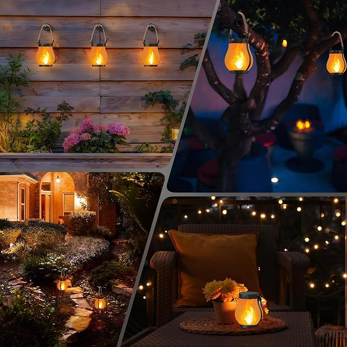 Kaliqo Solar Lantern Outdoor Lights Solar Lantern Waterproof Flickering Flame Hanging Lanterns for Patio Yard Garden Decor (3 Pcs)