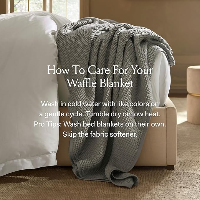 BOLL & BRANCH Waffle Bed Blanket - Twin, Shore - Luxury 100% Organic Cotton - Soft, Lightweight and Breathable - Textured Waffle Weave Design