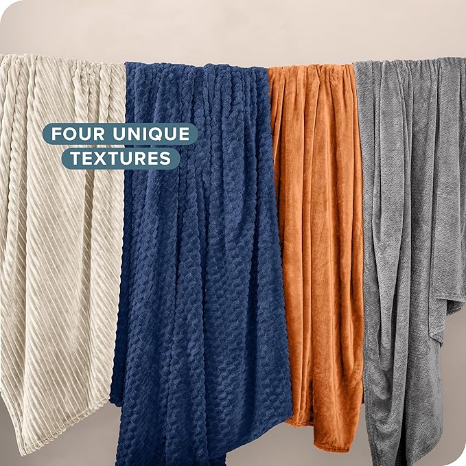 Bare Home Textured Fleece Blanket - Throw/Travel - Ultra-Soft Lightweight for Bed, Sofa, and Couch - Luxury Microplush - Cozy Warm Blanket (Throw/Travel, Chevron Oyster)