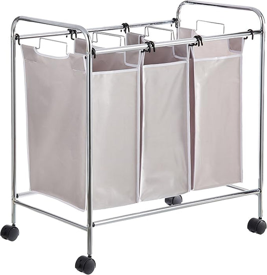 Amazon Basics 3-Bag Rectangular Laundry Bag Hamper Sorter Basket, Gray