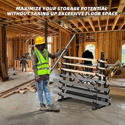 7-Tier Horizontal Storage Rack, Heavy-Duty Freestanding Steel Horizontal Bar Storage Cantilever Rack, Standing Lumber Horizontal Storage Rack, Metal Arms Pallet Racking Up to 5000 Lbs