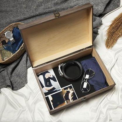 makerflo XL Black Pine Wood Memory Box with Black Felt Inside, Hinged with Clasp, Keepsake Wooden Box Ideal for Craft and Personalization (Laser Engraving, Epoxy, UV DTF, and Vinyl) – Pack of 1