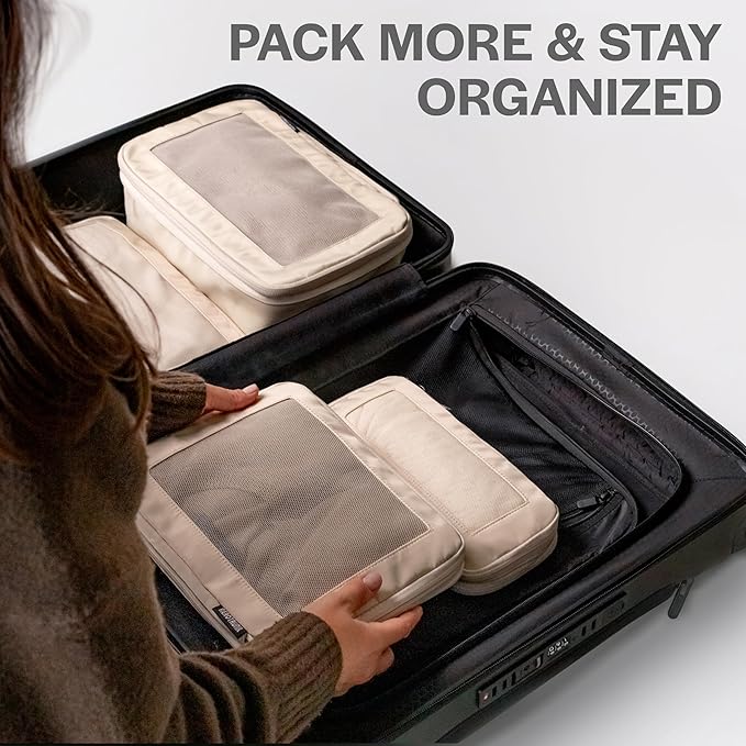 Aerotrunk Compression Packing Cubes for Travel - Luggage Organizer Bags - Double Zipper Packing Cubes for Suitcases (6-Pack, Dark Grey)