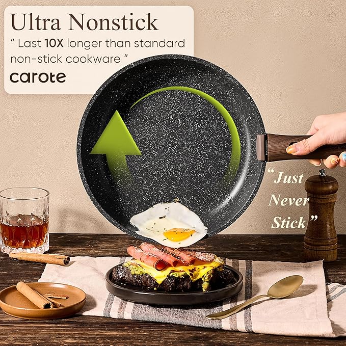CAROTE 17pcs Pots and Pans Non Stick, Cookware Sets Detachable Handle, Induction Kitchen Pots and Pans,NonStick Cooking Set, Oven/Dishwasher/Fridge Safe, Space Saving