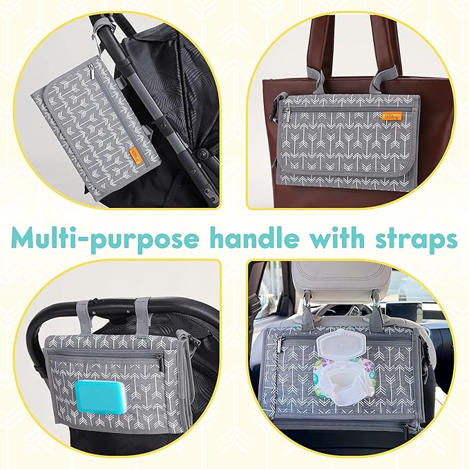 Kopi Baby Portable Diaper Changing Pad - Baby Diaper Changer Travel Bag with Wipes Pocket, Smart Design Portable Changing Mat, Infant Travel Station Kit, Gift for Newborn Girl & Boy - Modern