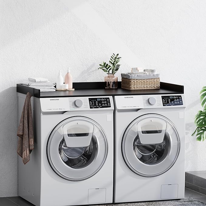 Washer Dryer Countertop, Wood Countertop with Edge Rails for Laundry Room Organization and Storage, Washer Dryer Topper for Laundry Room, 27.5" x 54" (Black)