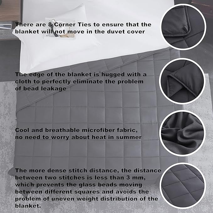 L'AGRATY Weighted Blanket for Adults- Dark Grey, 48"x72", 15lbs, Twin Full Size Heavy Throw Blanket, Cooling, Breathable, Microfiber with Glass Beads, Big, Washable, All-Season