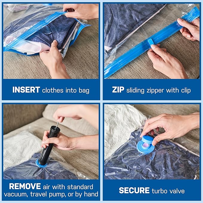 5 Pack Large Vacuum Storage Bags for Comforters, Blankets & Clothes – Vacuum Sealed Compression Bags with Hand Pump – Space Saver Storage Bags for Bedding, Moving, Travel & Organization