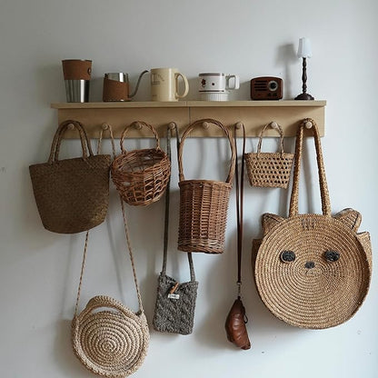 Entrance Coat Rack ，Coat Hooks, Wall-Mounted Wooden Hook Rack, Wall-Mounted Shelves are Very Suitable (2PC-Birch Colored Finish)