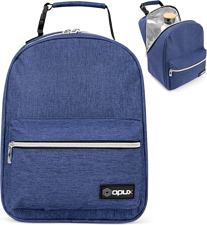 opux Lunch Box for Girls Boys Kids, Insulated Leakproof Lunch Bag, Reusable Teen Lunch Boxes for School, Medium Large lunchbox for Women Men Adult for Work with Front Back Pocket (Navy Blue)