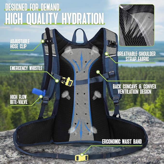 N NEVO RHINO Hydration Backpack, 18L Multipurpose Hiking Backpack with 3L Water Bladder, Water Backpack Insulated Hydration Pack Ideal for Hiking and Cycling