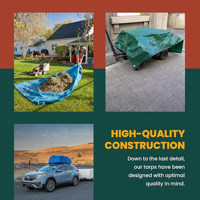 Large Waterproof Tarp - Heavy Duty 5 Mil Thick Poly Tarpaulin Ideal for Canopy Tents, Boats, RV or Pool Covers - Multipurpose Protective Tarps with Grommets for Indoor and Outdoor Use | 16' x 20'