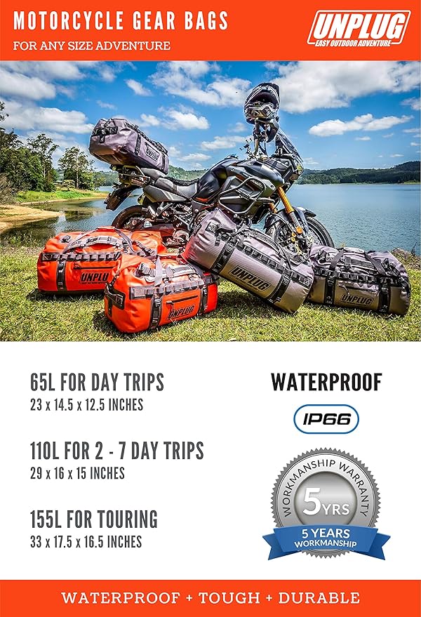 UNPLUG Waterproof Bags for Travel -1680D Heavy Duty Waterproof Duffel Bag for Camping, Motorcycle Dry Bag, Hunting Bag, Bug Out Bag, Waterproof Bags for Boating. Tactical Duffle Bag (155L Storm Grey)