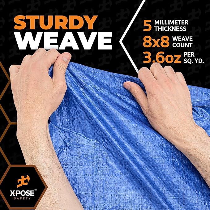 Better Blue Poly Tarp 8' x 10' (2-Pack) - Multipurpose Protective Cover - Lightweight, Durable, Waterproof, Weather Proof - 5 Mil Thick Polyethylene - by Xpose Safety