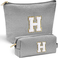 YOOLIFE Initial Monogram Cute Makeup Bags - Cosmetic Toiletry Pouch for Women's Friendship, Personalized Birthday Gifts - Black