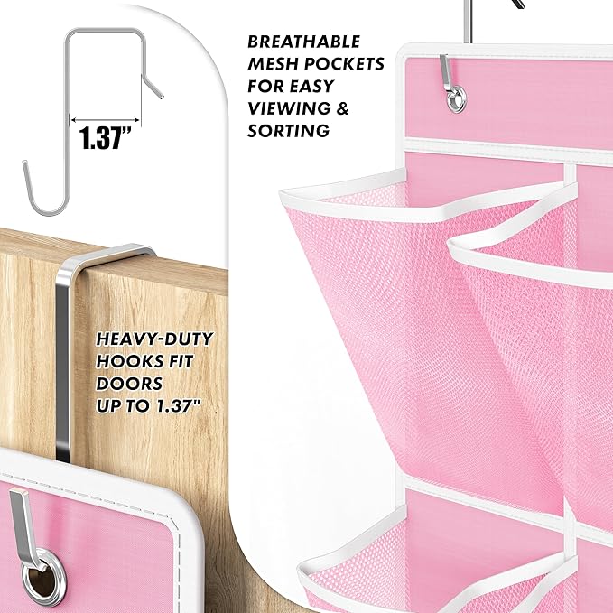 Simple Houseware 24 Pockets - 2PK 12 Large Pockets Over Door Hanging Shoe Organizer, Pink