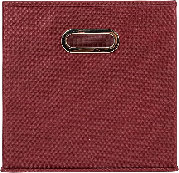 Household Essentials Fabric Storage Cube Bins, 6 Piece Set, Strong Poly-Woven Fabric, Chipboard Sides, Grommet Front Handle, Stackable and Foldable, Classic Design, Burgundy