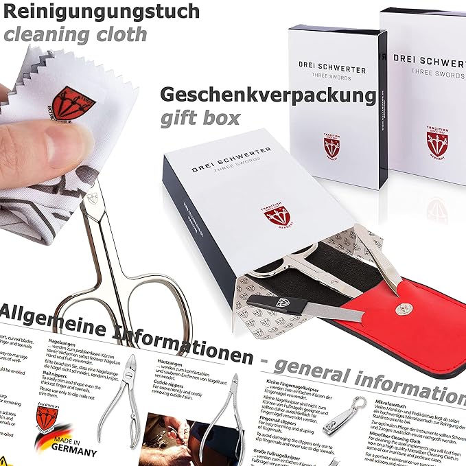 3 Swords Germany - brand quality 10 piece manicure pedicure grooming kit set fashion leather case in gift box, travel setMade by 3 Swords
