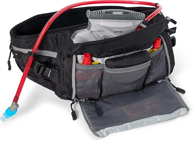 USWE Zulo Hydration Hip Pack - with Organizer and Side Pockets, Bounce Free Hip Belt (6L, Black)