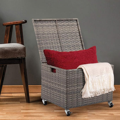 BIRDROCK HOME Rolling File Box - Storage Cabinet with Wheels - Weatherproof Rattan-Style Resin Deck Chest for Garden, Home and Office - Organize Cushions, Toys, and Accessories - Storage Box - Tan