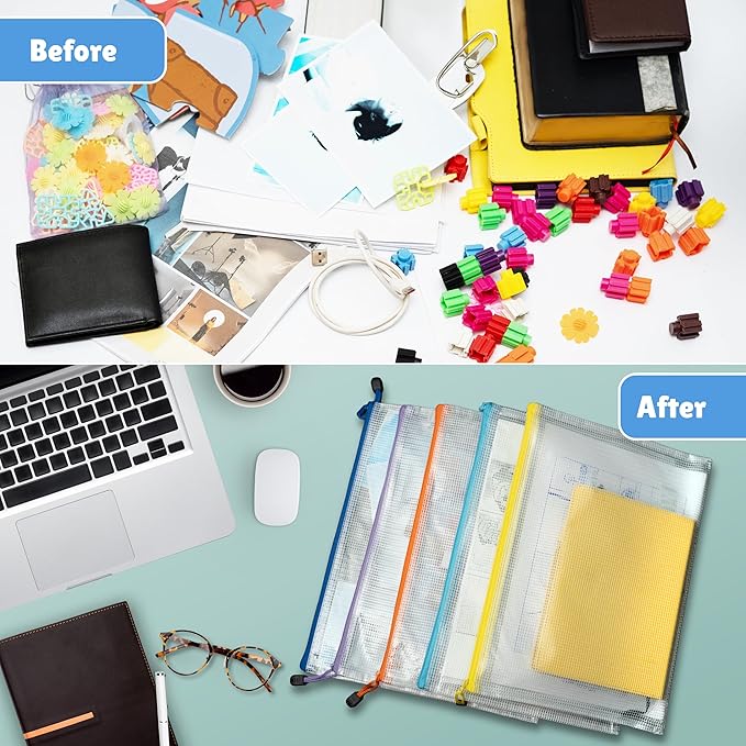 24 Pcs Mesh Zipper Pouch Bags A3 (16x12) Inches Large Waterproof, Reusable Zipper Bags for Board Game & Puzzle Storage, Classroom, Office & Organization, 8 Colors