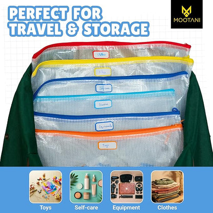 24 Pcs Mesh Zipper Pouch Bags A3 (16x12) Inches Large Waterproof, Reusable Zipper Bags for Board Game & Puzzle Storage, Classroom, Office & Organization, 8 Colors