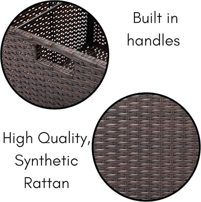 BIRDROCK HOME Rolling File Box - Storage Cabinet with Wheels - Weatherproof Rattan-Style Resin Deck Chest for Garden, Home Office - Organize Cushions, Toys, and Accessories - Storage Box - Espresso