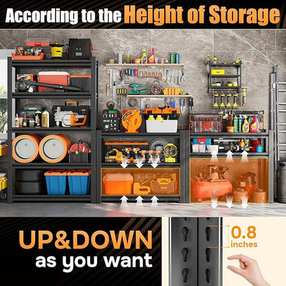 63" H Garage Shelving 5-Tier Heavy Duty Storage Shelves, Adjustable Metal Shelving Unit, Utility Garage Organizer Shelf, for Basement, Pantry, Warehouse,Supermarket