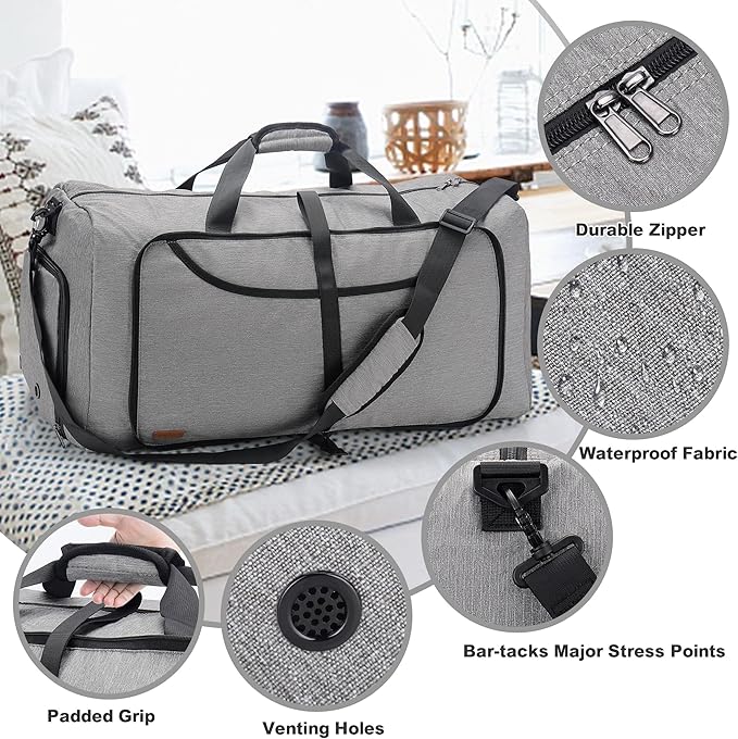 120L Duffle Bag for Travel, Large Foldable Waterproof Travel Duffel Bags Weekender Overnight Bag for Men and Women with Shoe Compartment (Gray)