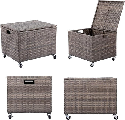 BIRDROCK HOME Rolling File Box - Storage Cabinet with Wheels - Weatherproof Rattan-Style Resin Deck Chest for Garden, Home and Office - Organize Cushions, Toys, and Accessories - Storage Box - Tan