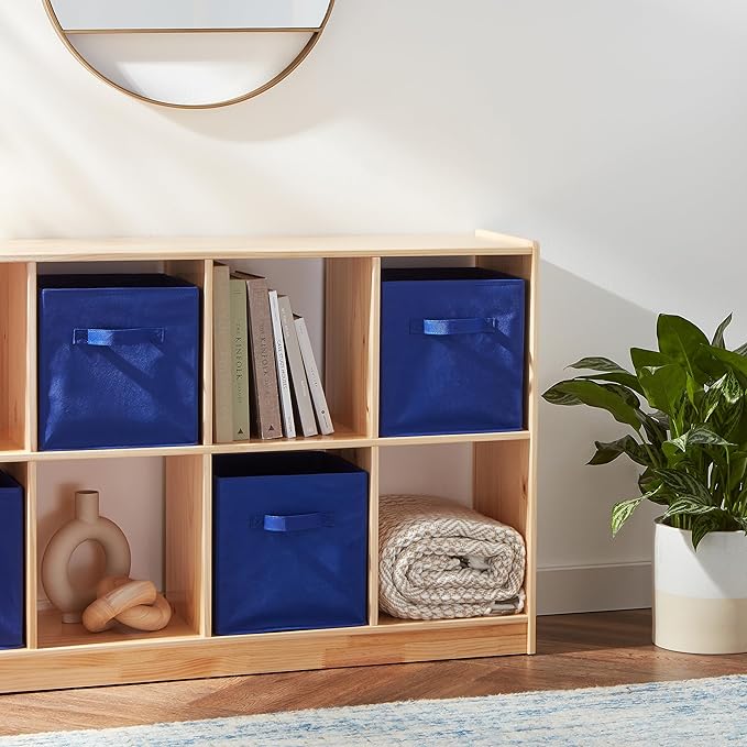 Amazon Basics Cube Organizer Storage Bins Handles, Collapsible Fabric, Pack of 6, 10.5"x10.5"x11", Navy