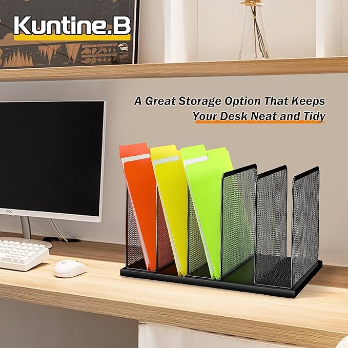 Kuntine.B Desk File Organizer 5 Upright Mesh Desktop Organizer File Sorter Office Organization File Holder for Home, Office & Classroom, 2 Pack