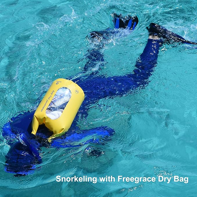 Freegrace Waterproof Dry Bags Set of 3 Dry Bag with 2 Zip Lock Seals & Detachable Shoulder Strap, Waist Pouch & Phone Case - Can Be Submerged Into Water - for Swimming (Orange(Window), 20L)