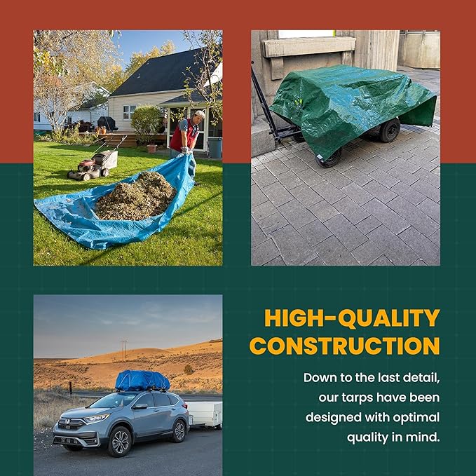 Large Waterproof Tarp - Heavy Duty 10 Mil Thick Poly Tarpaulin Ideal for Canopy Tents, Boats, RV or Pool Covers - Multipurpose Protective Tarps with Grommets for Indoor and Outdoor Use | 24' x 50'
