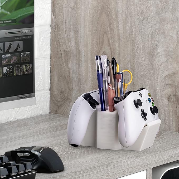 Game Controller Holder & Desktop Pen Organizer Stand With Ten Slots for Pens, Pencils, Stationery, Craft Tools & More - Universal Design for PS5 XBOX SERIES X ONE PS4 SWITCH PC Gamepads - D05 - White