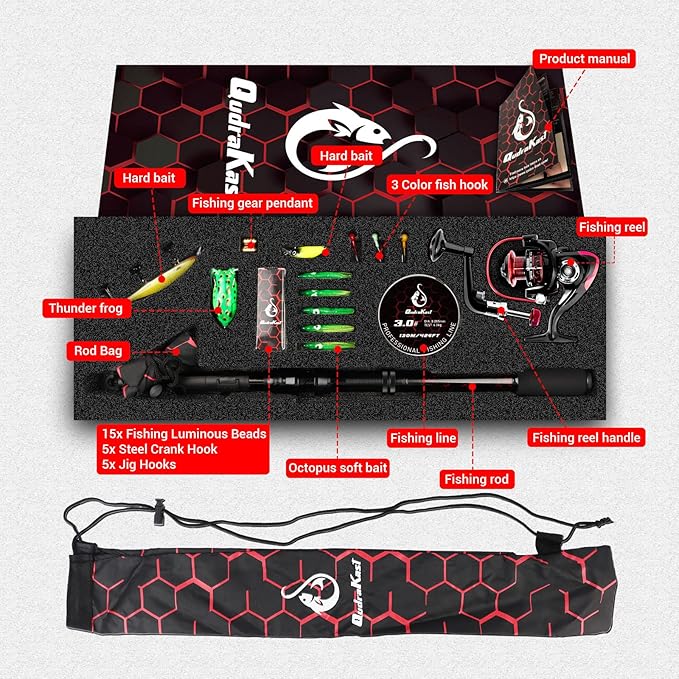 Fishing Rod and Reel Combos, Unique Design with X-Warping Painting, Carbon Fiber Telescopic Fishing Rod with Reel Combo Kit with Tackle Box, Best Gift for Fishing Beginner and Angler