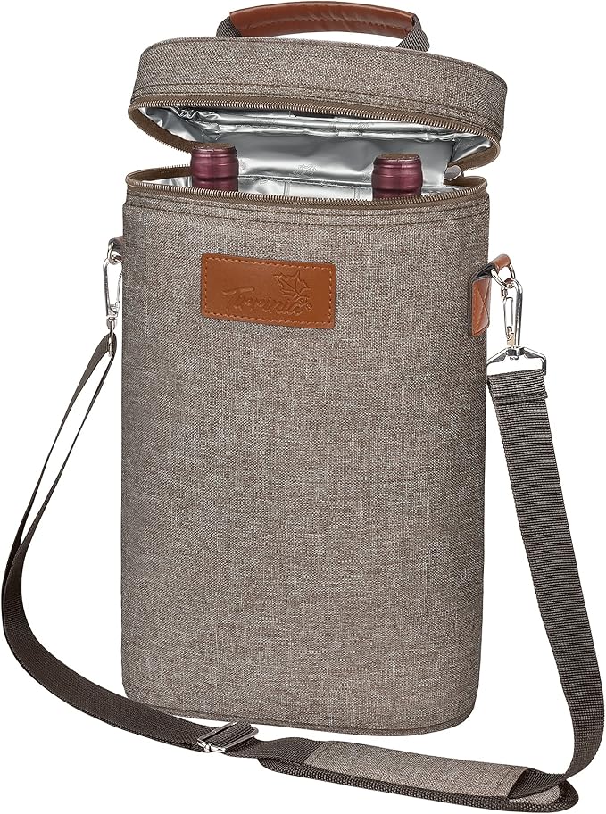 Tirrinia 2 Bottle Wine Gift Tote Carrier - Leakproof & Insulated Padded Versatile Wine Cooler Bag for Travel, BYOB Restaurant, Wine Tasting, Party, Dinner,Gift for Wine Lovers,Grey