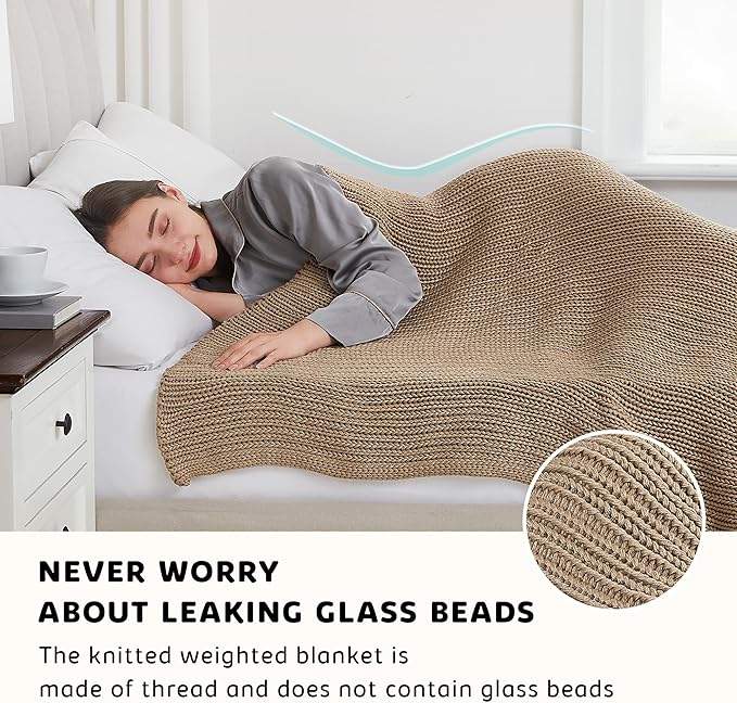 L'AGRATY Knitted Weighted Blanket - 50"x60" 7lbs Cooling Chunky Knit Heavy Blanket for Adults Braided Crochet Throw Thick Cable Yarn Knit Decorative No Beads Evenly Weighted Machine Washable