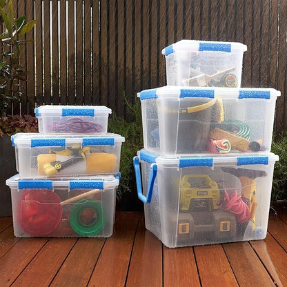 (6-PACK) 4.7-Gallon Large-Capacity Plastic with Lid Storage Box, Equipped with 4 Snap Fasteners.