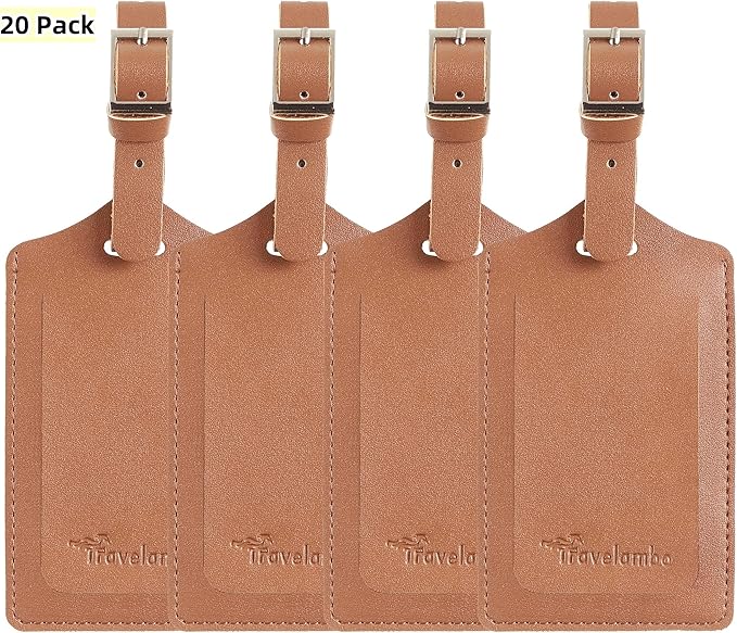 Travelambo Luggage Tags for Suitcases PU Leather Travel Tags Bag Tags Privacy Protection Travel Essentials