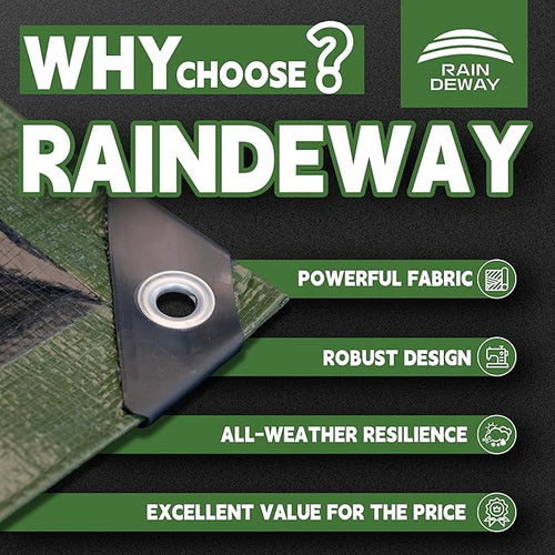 16x20 Feet Tarp Waterproof,9Mil Thick,Finished Size Tarps,UV Resistant,Durable,Multipurpose Poly Tarp Cover with Metal Grommets and Reinforced Edges,Green/Black by RAINDEWAY