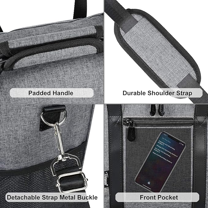 Tirrinia 6 Bottle Wine Cooler Bag - Insulated & Padded Versatile Wine Gift Carrier Tote Bag for Travel, BYOB Restaurant, Wine Tasting, Party, Best Gift for Wine Lover, Grey