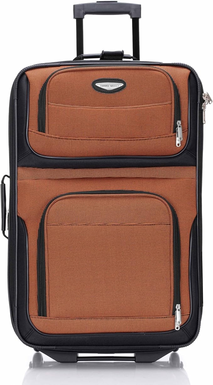 Travel Select Amsterdam 4-Piece Softside Expandable Rolling Luggage Set, Lightweight 2-Wheel Suitcases, Packing Cubes, Travel Tote, Durable Polyester Construction, Orange