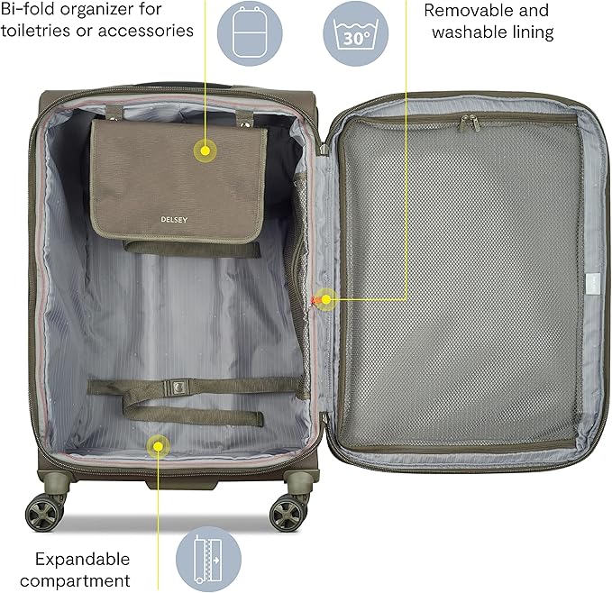 DELSEY PARIS Helium DLX Softside Expandable Luggage with Spinner Wheels, Navy Blue, Checked-Large 29 Inch