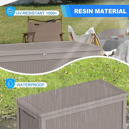 320 Gallon Lockable Resin Deck Box, Waterproof & UV-Resistant Outdoor Storage Box for Outdoor Cushion Storage, Garden Tools & Pool Accessories Storage, Gray