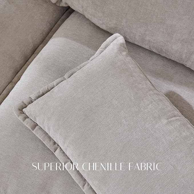 88.98" Sectional Couches for Living Room, Cloud Couch Sectional with Large Storage, U-Shape Modular Sectional Sofa with Ottoman, 5 Chenille Seater with Pillow for Apartment, Bedroom, Light Grey