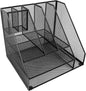Hyuduo Office Desk Organizer, Black Iron Mesh 3 Tier Paper Letter Tray with 2 Pen Holders and File Rack Metal Structure for Office and Home Desk Organization