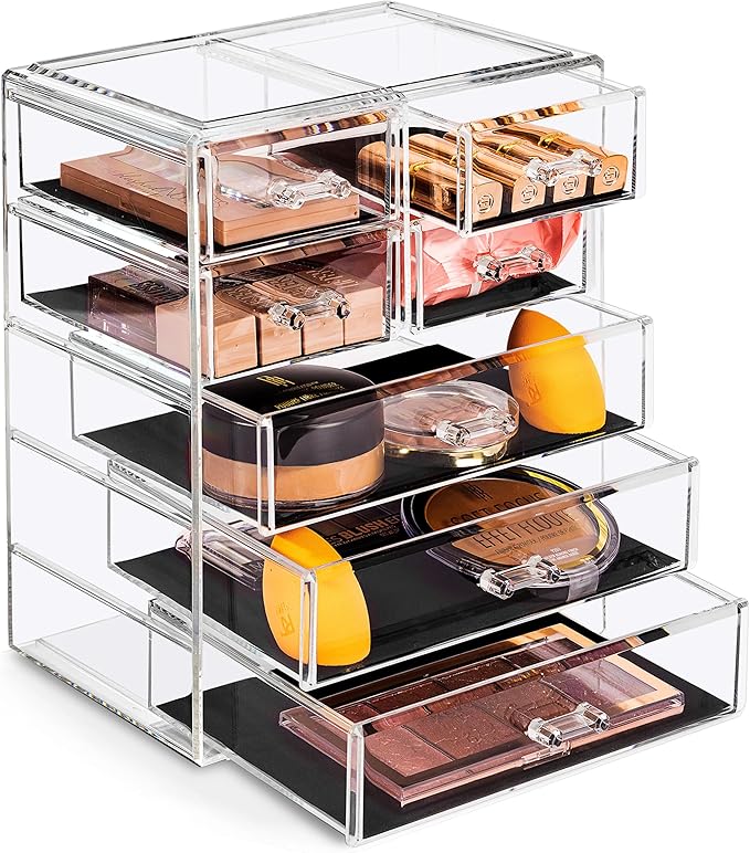 Sorbus Acrylic Makeup Organizer Set, 7-Drawer Vanity & Countertop Cosmetic Storage with Small & Wide Drawers, Clear Makeup Storage for Brushes, Lipsticks, Jewelry – Holiday Gift for Women & Teens