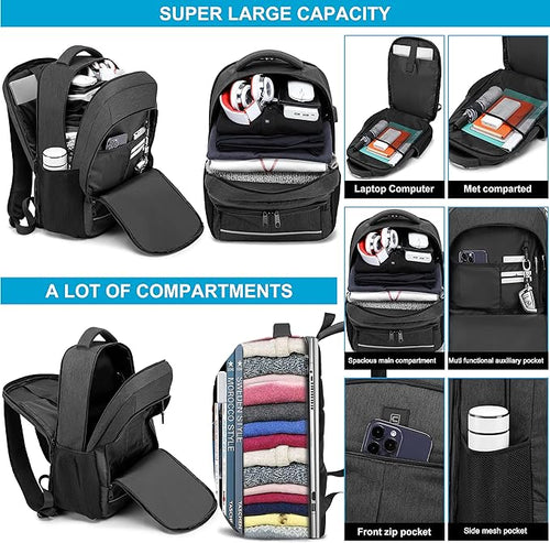 17.3 Inch Laptop Backpack, School Backpack,Large TSA Travel Carry on Backpack,College Student Bookbag with USB Port,Teenagers Water Resistant Computer Bagpack Gift for Men Women,Grey